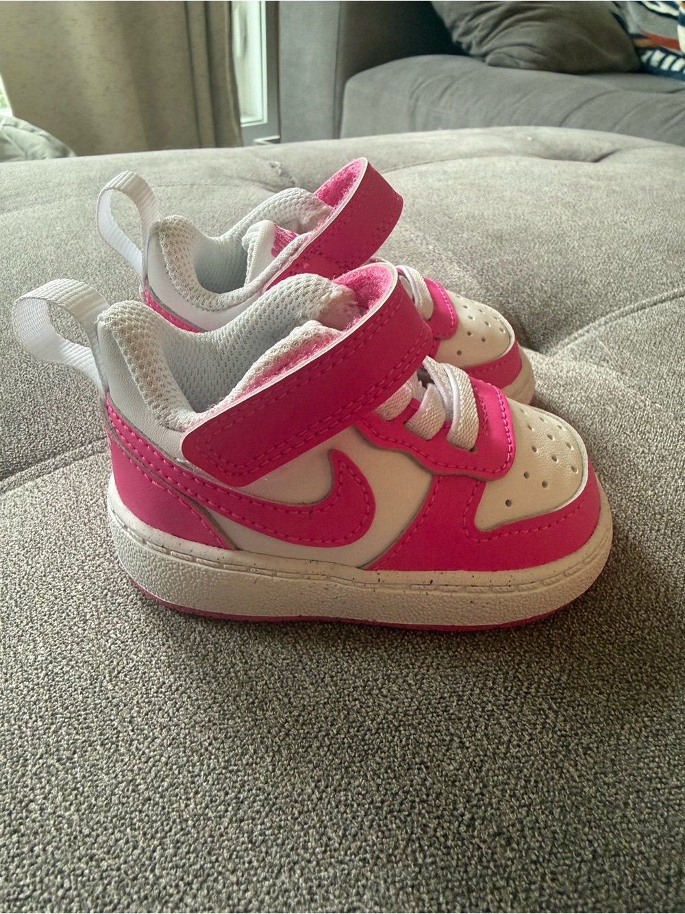 Nike Kids Pink and White Velcro Sneakers